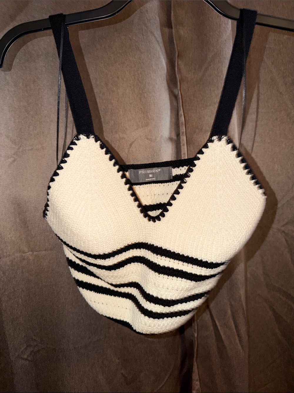 Primark Cream and Black Striped Knit crop tank